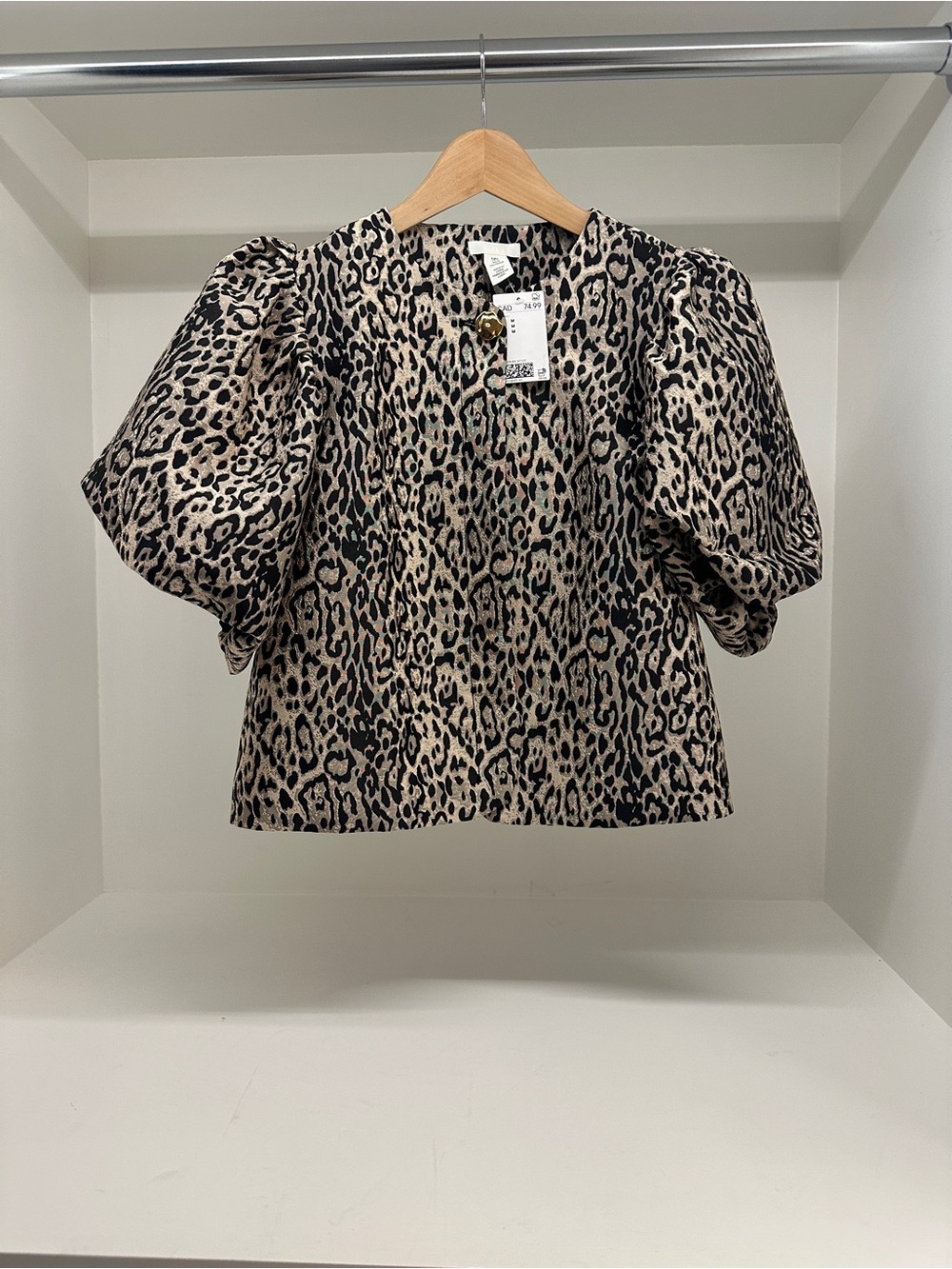 NWT H&M Leopard Print Puff Sleeve Blouse - Beige & Black